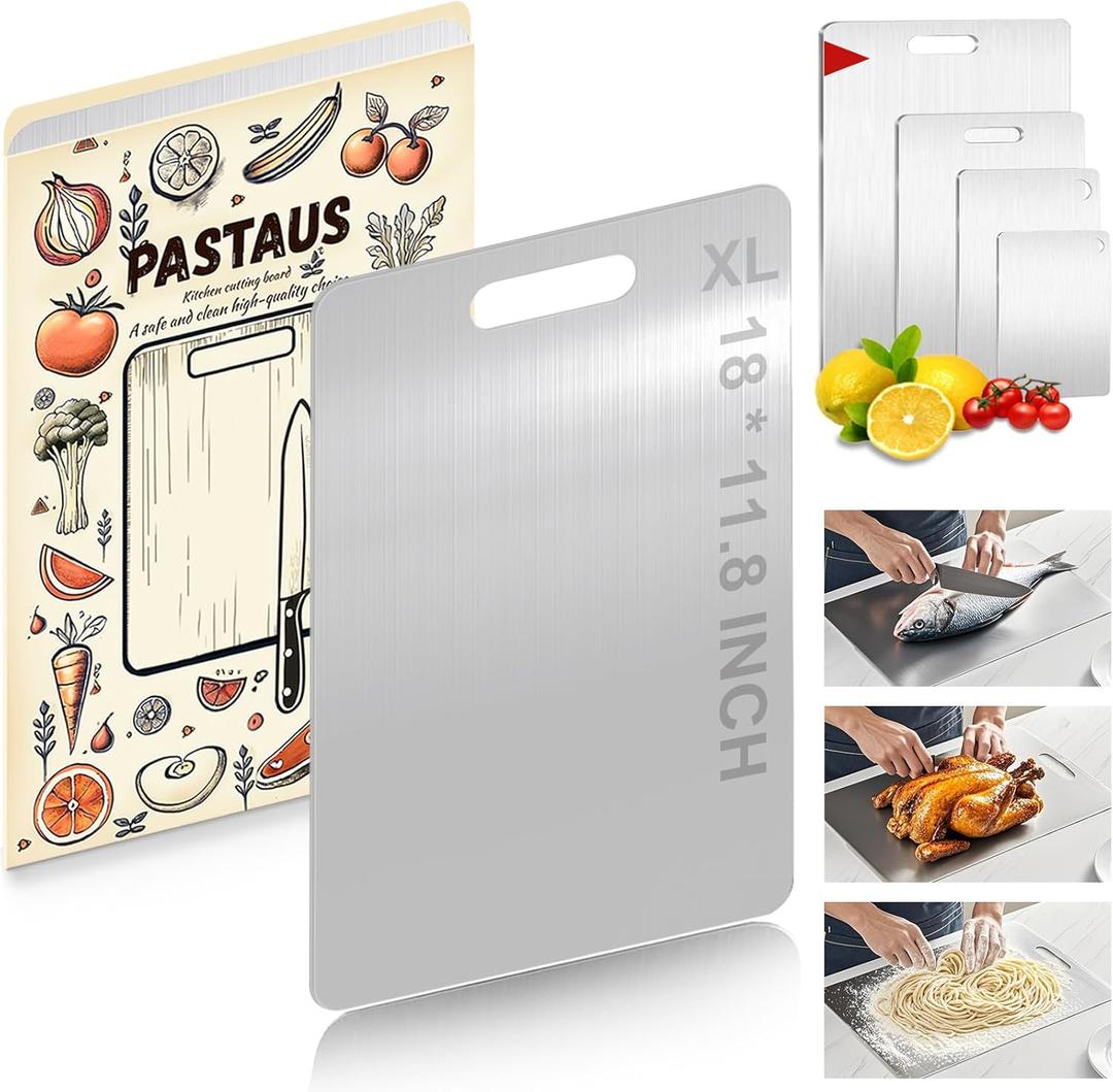 Stainless Steel Cutting board, Double sided Steel Cutting boards for Kitchen Meat vegetables & fruits Chopping board Easy to Clean(XL Size)18 11.8in (Smooth)