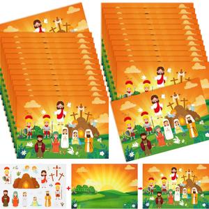 Yexiya 30 Sets Religious Scenes Easter Sticker Bulk Religious Stickers Easter Crafts Gifts for Kid DIY He is Risen Resurrection Story Bible Supplies(Cute Style)
