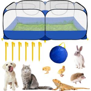 Small Animals Playpen,Reptiles Cage,Chicken Run Coop Chicken Playpen Breathable Transparent Pet Playpen Pop Open Outdoor/Indoor Exercise Fence,Portable Yard Fence (Blue)