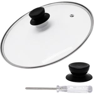 10 Inch Pan Lid, Tempered Glass Cast Iron Lid, Pot Pan Cover Replacement for Skillets, Pans, Pots, Wok, with 2pc Heat Resistant Handle (10inch Exterior Dia.)