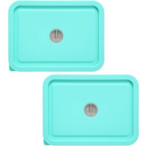 Replacement Lids for Pyrex 7210-PC 3 Cup Rectangle, Silicone Storage Cover Lid for Glass Bowl 2 Pack with Date Mark Turquoise