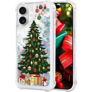 Glitter Christmas Case Compatible with iPhone 17 Bling Sparkle Floating Liquid Luxury Fashion Girly Women Cute Holiday Case for iPhone 17 (Christmas Tree)