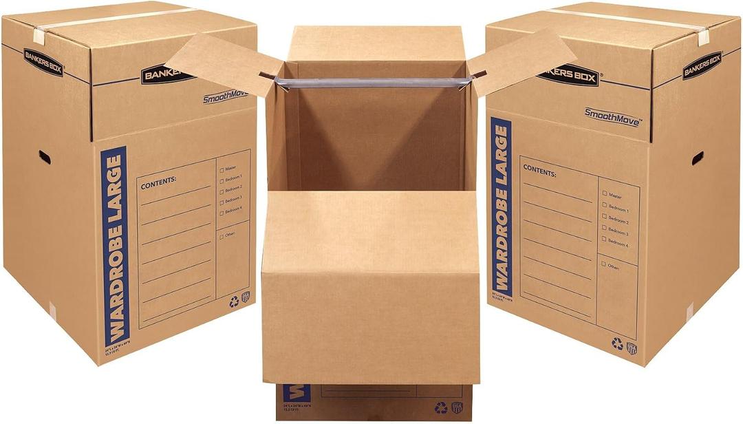 Bankers Box 3-Pack Tall Wardrobe Moving Boxes, 24" x 24" x 40"