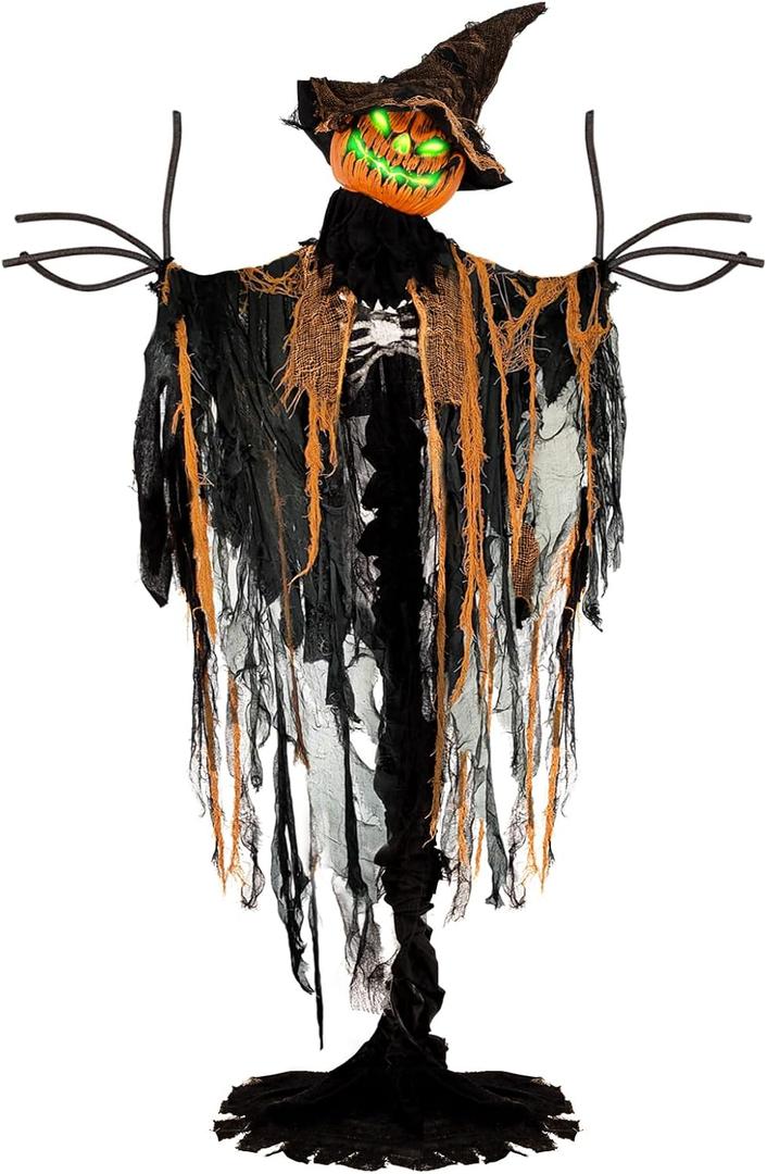 83 Animatronics Pumpkin Man with Light-up Eyes, Creepy Sounds, Motion - Sound & Touch Activated, Life Size Halloween Decorations for Haunted House Props, Indoor/Outdoor Lawn Yard Halloween Decor