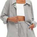 Darong Women's Summer 2 Piece Outfit Sets Long Sleeve Button Down Shirts Matching Short Sets Beach Vacation Lounge Set (XL)