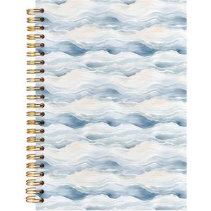 ignytiger Blue Beach Waves Notebook, Coastal Ocean Journal, Preppy Beach Aesthetic Hardcover Spiral Notebook Journal for Note Taking, Blue Office Supplies, 5.5x8.3 Inch