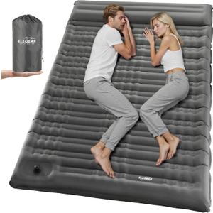 Elegear Double Sleeping Pad for Camping, 4.7" Ultra-Thick Self Inflating Camping Pad 2 Person with Pillow Built-in Foot Pump Camping Sleeping Mat for Backpacking, Hiking, Portable Camping Pad (Full, Grey)