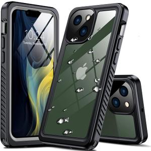 AMILIFECASES Waterproof Case for iPhone 13 Mini,Built-in Screen Protector [16FT Military Dropproof][IP68 Underwater][Dropproof] Full Body Shockproof Protective Phone Case for Women Men,Black/Clear