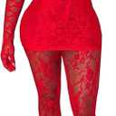 Mojessy 2 Piece Outfits for Women Sexy Lace Tube Mini Dress Top with Stockings Legging Set Birthday Outfits (XX-Large, Red)
