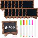 Temlum 15 Pcs Mini Chalkboard Sign with 6 Color Chalk Markers, 2.9 x 3.9 Wooden Blackboard Reusable Small Chalkboards for Food, Buffet, Parties, Message Boards, Table Numbers (Wavy Shaped)
