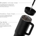 40 oz Tumbler with Handle & Straw Lid  Insulated Stainless Steel Water Bottle, Leakproof Travel Mug  Fits Cup Holder  Hot/Cold Drink Thermos  Ideal Gift for Men & Women (Black)