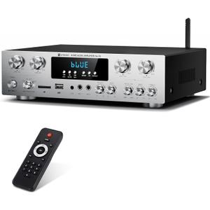 Vangoa Amplifier Home Audio 4 Channel, 440 Watt Wireless Stereo Receiver House Theater Sound Power Amplifiers Speaker Karaoke Amp w/Remote Control, USB/SD/2 Mic-in Echo/EQ/LED/AUX/FM for Studio Office Vangoa Amplifier Home Audio 4 Channel, 440 Watt Wireless Stereo Receiver House Theater Sound Power Amplifiers Speaker Karaoke Amp w/Remote Control, USB/SD/2 Mic-in Echo/EQ/LED/AUX/FM for Studio Office