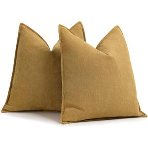 ZWJD Mustard Yellow Throw Pillow Covers 20x20 Set of 2 Chenille Pillow Covers with Elegant Design Soft and Luxurious Decorative Throw Pillows for Couch, Bed, and Home Decor