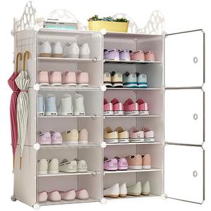 6-Tiers Stackable 24-30 pairs Freestanding Storage Cabinets with Adjustable Shelving,Withe Shoe Shelf Organizer for Bedroom, Closet, Entryway, Dorm Room,Garage,Shoe Rack have 6 cubes (Withe+transparent)