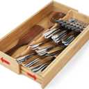 Bamboo Kitchen Drawer Organizer, Expandable Silverware Organizer, Utensil Holder, Cutlery Tray Spoon Flatware Storage with Drawer Dividers