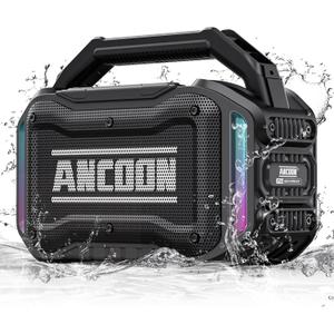 ANCOON Speakers Bluetooth Wireless: 80W(Peak) Loud Speaker with Bass, 20H Playtime, IPX6 Waterproof, Large Jobsite Speakers for Work, Outdoor, Workshop, Garage, Portable Speaker with TWS (Black)