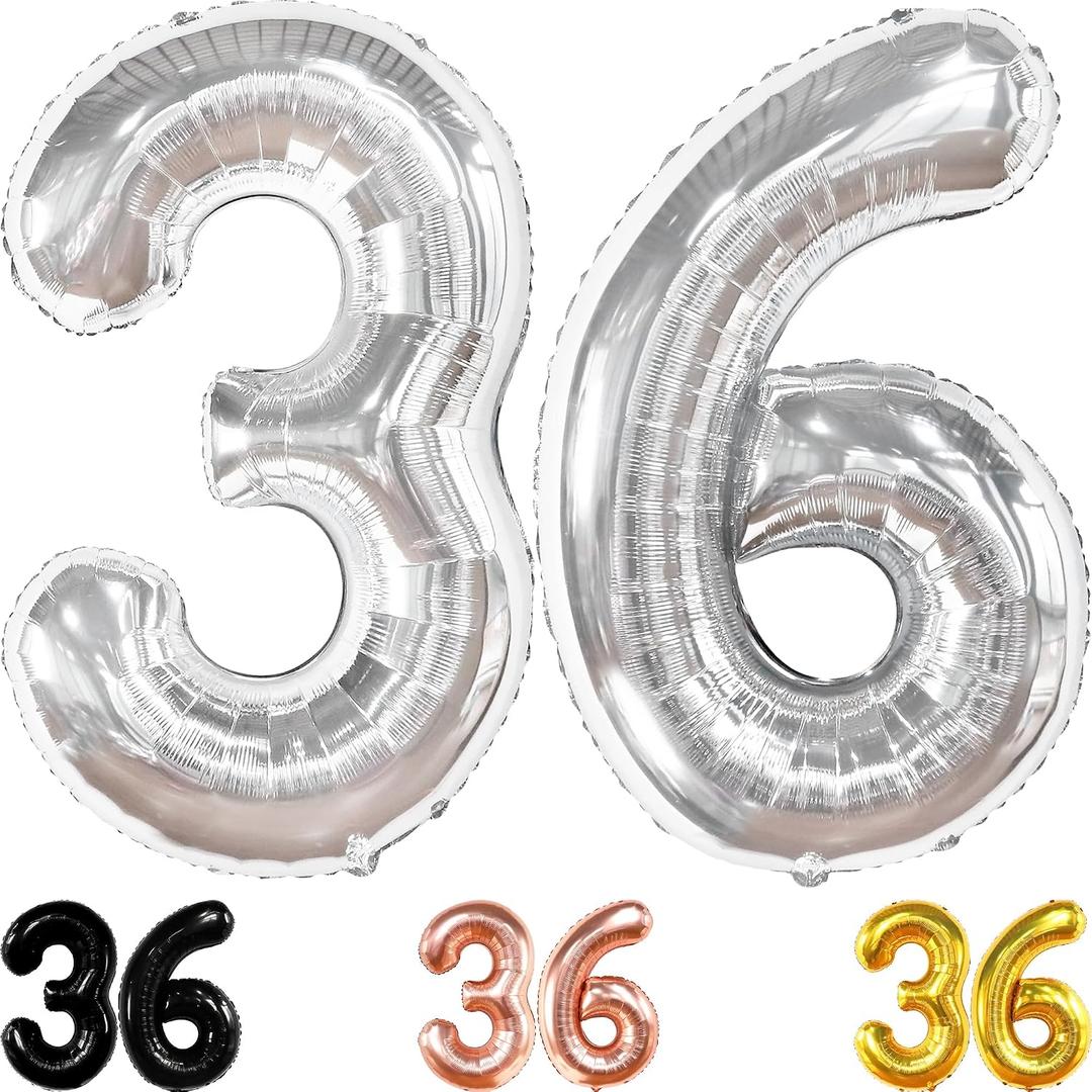 KatchOn, Silver 36 Balloon Number - Huge 40 Inch | Silver Number 36 Balloon for 36 Birthday Decorations for Men | 36 Number Balloons for 36th Birthday Decorations for Women | Number 36 Silver Balloons
