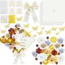 Yexiya 48 Pcs DIY Graduation Grad Cap Decoration Kit Self Adhesive 4 Cream Construction Paper Artificial Parper Flower 3D Butterfly Letter Stickers Satin Bow Pearl for DIY Grad Cap Topper(White)