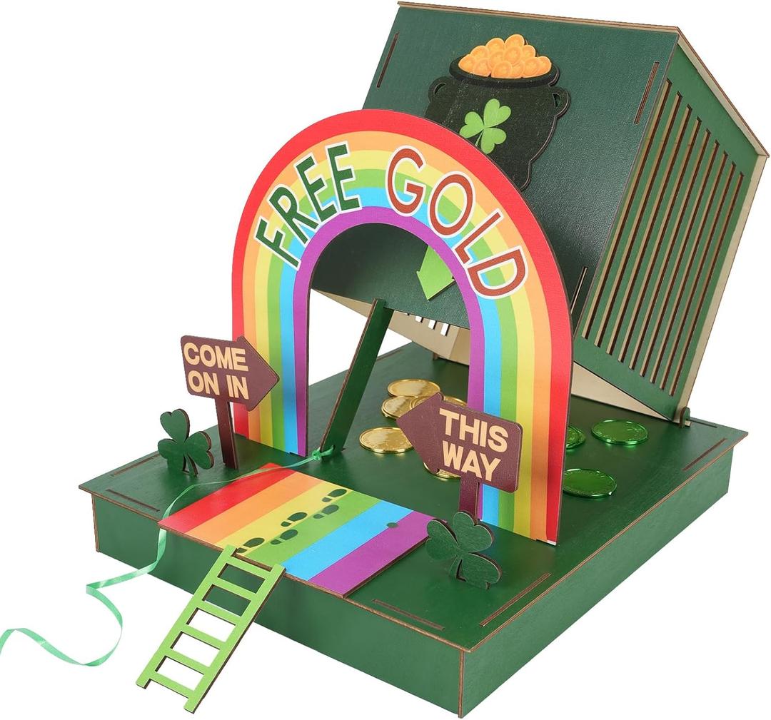 COCHIE Leprechaun Trap Kit for Kids St. Patrick's Day Decorations DIY Wood Craft, Make A Trap to Catch A Leprechaun, St Patricks Day Toys Gifts for Kids Classroom Activity Party Supplies (Green)