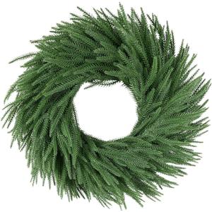 24 inch Norfolk Pine Wreath, Realistic Christmas Wreath for Front Door,Artificial Real Touch Green Wreath Greenery for Door Wall Windows Mantle Outdoor Christmas Decoration