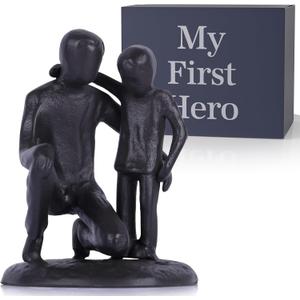 Iron Father and Son Sculpture,Sentimental Gifts for Dad,Meaningful Birthday Gifts for Father Son,Coolest Presents on Father's Day,Black Figurines,Metal Memorial Gifts for Loss