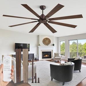 ZMISHIBO 72 Inch Ceiling Fan No Light with Remote Control, 8 Blades Quiet DC Reversible Motor, 6-Speed, Timer, Oil Rubbed Bronze Finish, Indoor Outdoor Ceiling Fans for Patios, Living Room