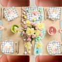 48Pcs Happy Easter Napkins Paper with Cute Bunny Flower and Gray Gingham, Easter Party Supplies Disposable Bunny Luncheon Napkins for Spring Holiday Birthday Party Baby Shower Dinner Kitchen Bathroom