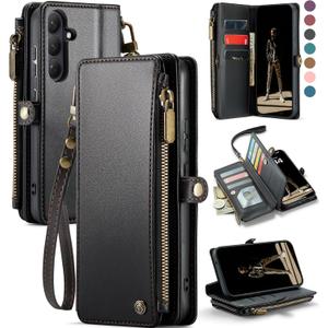 Defencase for Galaxy S26 Case Wallet with RFID Blocking Card Holder for Women Men, Elegant PU Leather Magnetic Snap Flip Wristlet Strap Zipper Wallet Phone Cases for Samsung Galaxy S26 5G 6.3", Black