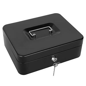 Cash Box with Lock and Money Tray Metal Money Box Large Cash Lock Box for Money 9.84" x 7.87" x 3.54" Black