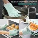 MAD SHARK Silicone Oven Mitts Heat Resistant 450F,Waterproof & Non-Slip Oven Gloves with Fingers,Cotton Lined Silicone Oven Gloves Kitchen Mitts for Baking Cooking Barbecue,Women (Green)