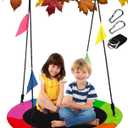 PLAYVIBE 40-Inch Saucer Swing for Kids Outdoor - Multicolor Tree Swing - 440lb Capacity - 600D Oxford Waterproof Fabric & Hanging Straps - Kids Outdoor Toys