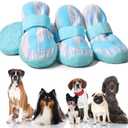 PETQYS Dog Shoes,Mesh Breathable Dog Boots for Walking Running Hiking,Soft Non-Slip Rugged Rubber Sole Dog Booties with Adjustable Straps 4Pcs,Blue-Size7