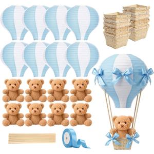 Meooeck 8 Sets Bear Hot Air Balloon Baby Shower Centerpiece, Blue