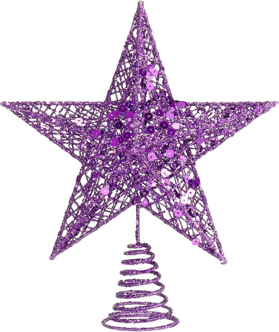 Blulu 10 Inches Purple Christmas Star Tree Topper Xmas Tree Topper Glitter Tree-top Star for Christmas Decorations
