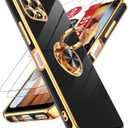LeYi for Revvl 7 5G Case:       with 2 Pack Tempered Glass Screen Protector and 360 Rotatable Ring Holder Magnetic Kickstand, Plating Rose Gold Edge Case, Black