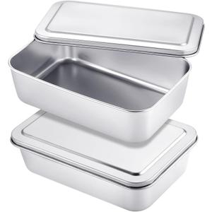 2 Sets Stainless Steel Cake Pan with Lid 6 x 9 Inch Rectangle Bread Loaf Pans with Cover Rectangle Baking Bakeware for Bread Cake Brownies, Dishwasher Safe (Classic Style)