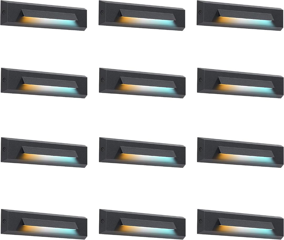 CLOUDY BAY [12 Pack] 3 Color Low Voltage 12-24V LED Step Lights Outdoor,2.5W Landscape Cutoff Stair Riser Light,Deck Step Lights Exterior Accent Lighting Fixtures,Wet Location,Black