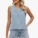 Womens Sleeveless Tops Dressy Casual Keyhole Neck Sleeveless Eyelet Tops Trendy Summer Loose Fit Tank Tops Shirts, L