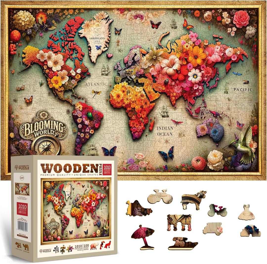 WOODEN.CITY Wooden Puzzle 1000 Pieces for Adults - Colorful Map - Size 21.25 in x 15.5 in - Made in EU