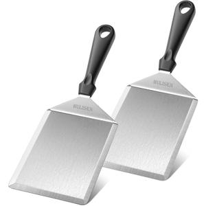 HULISEN Stainless Steel Spatula 2 pcs, 6 x 5 Inch Large Metal Spatula with Cutting Edges, Griddle Spatula for Smashed Burger, Essential Flat Top Grill Accessories, Grill Spatula for Outdoor Grill