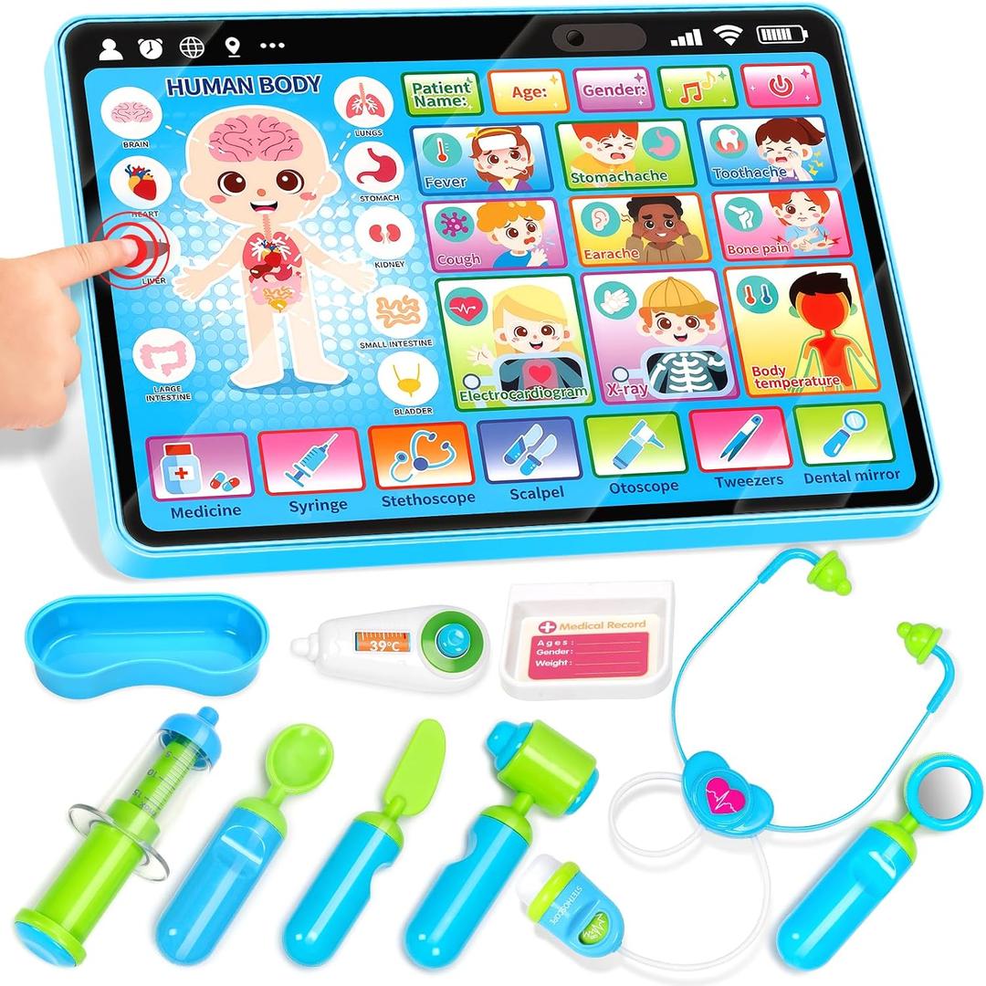 Doctor Kit for Girls Boys 1 Years Old, Interactive Doctor Tablet with Sound & Music, Doctors Pretend Playset with Stethoscope, Baby Toys for Ages 1 2 3, Ideal Christmas Birthday Gifts for Kid Toddler