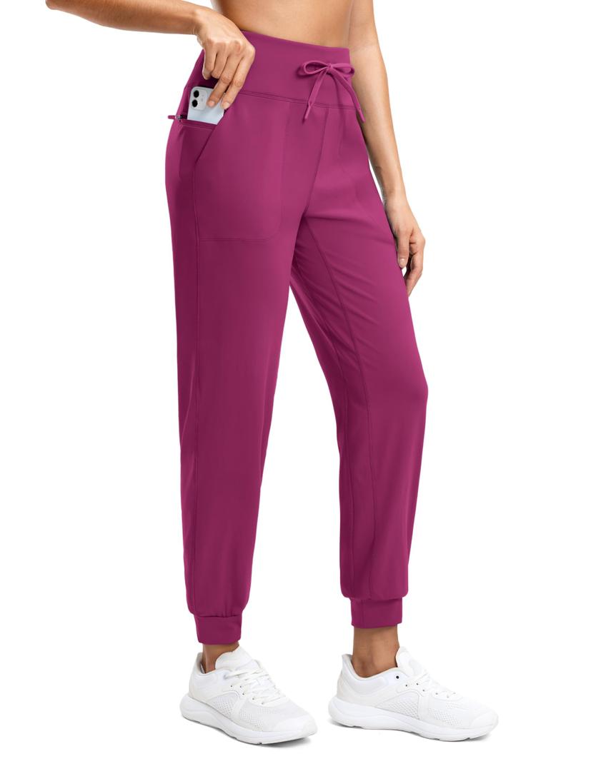 G Gradual Women's Joggers Zip Pockets Drawstring Gym Sweatpants High Waisted Tapered Pants for Workout, Travel, Lounge (Rose, L) (Pink, L)