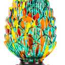 LUJII Pine Cone Shaped Hand Blown Glass Hummingbird Feeder for Outdoors Hanging, Rust Proof & Leak Proof, 25 fl.oz, Unique Gift for Women, Garden & Backyard Decor, Teal