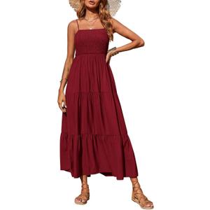 PRETTYGARDEN Women's Summer Maxi Dress 2026 Casual Boho Sleeveless Spaghetti Strap Smocked Tiered Long Beach Sundresses (S)