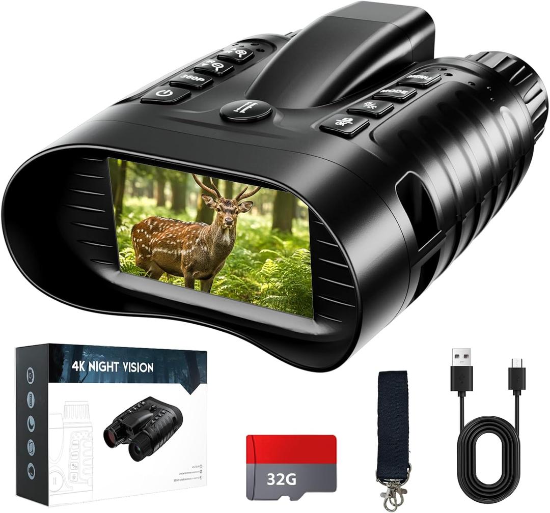 4K Night Vision Binoculars with 350m Rangefinder, 36MP Infrared Goggles for Adults, 500m Viewing in Total Darkness, 32G 4500mAh Battery & 8X Zoom for Hunting, Camping & Security