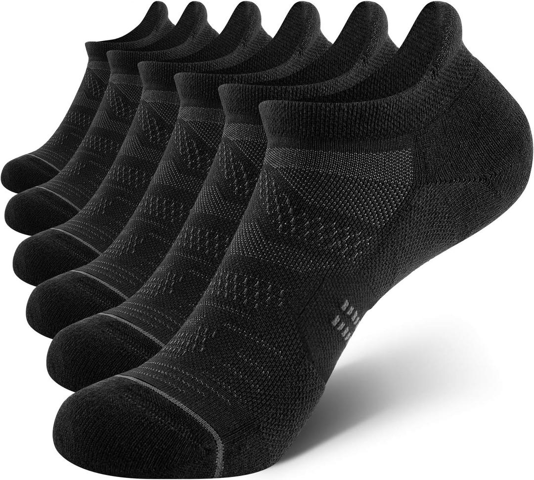 CS CELERSPORT 6 Pack Women's Ankle Running Socks Cushioned Low Cut Tab Athletic Socks, Black, Small