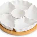 7-Piece Divided Serving Tray Set for Party, 12-Inch Rotating Serving Tray for Dining Table with Removable Dividers, Lazy Susan Platter for Charcuterie, Appetizers & Snacks