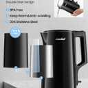 COMFEE' 1.7L Double Wall Electric Tea Kettle and Kettle Water Boiler, 100% Stainless Steel Interior & Lid & Spout, Two-Level Wide Open Lid, 1500W Fast Boiling, Auto-Off and Boil-Dry Protection