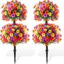 Artificial Violet for Outdoor Indoor Garden Home Decoration, Outdoor/Indoor UV Resistant & Waterproof Artificial Flower Decor, Realistic Faux Hanging Plants for Planters, Patio & Balcony (#A,4)