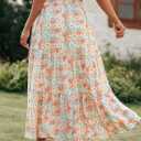 KIRUNDO Women 2026 Spring Summer High Waist Boho Floral Maxi Skirt Trendy Casual Flowy Swing Pleated A Line Beach Long Skirts (M)